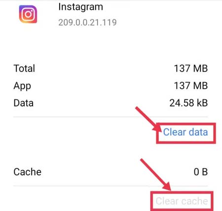 Clear Cache And Data Of Instragram