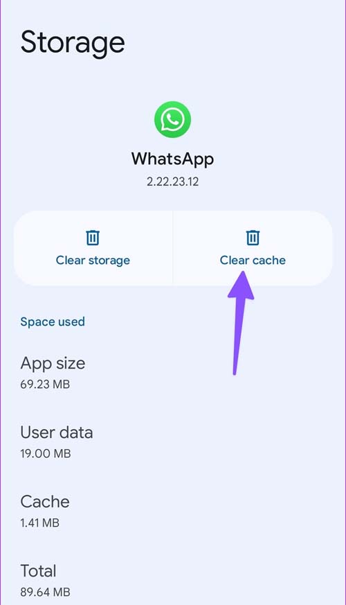 Clear WhatsApp Cache