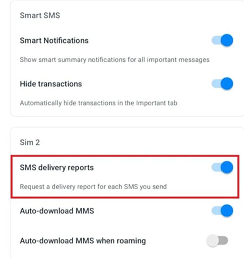 Enable SMS Delivery Report