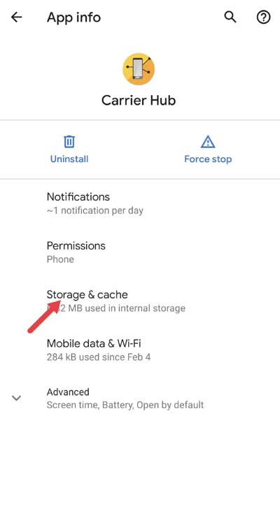 Clear Storage & Cache Of Carrier Hub App