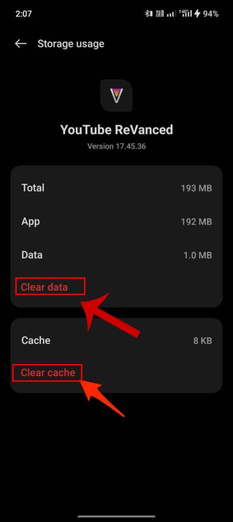 Clear Cache & Data of YouTube ReVanced App