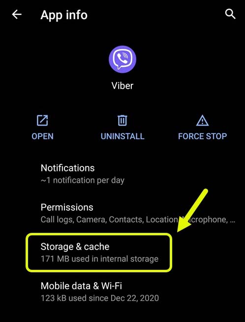 Clear Cache And Storage of Viber app