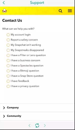 Submit your issue to Snapchat support