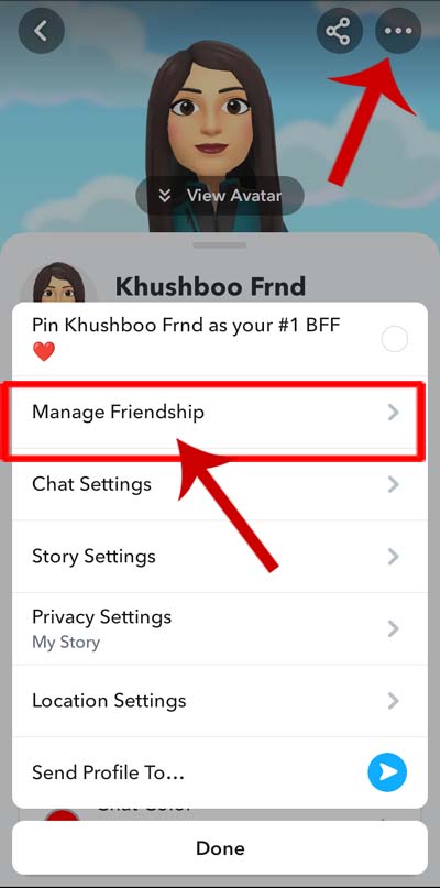 Tap on Manage Friendship
