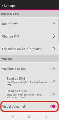 Toggle On and Off Visual Voicemail
