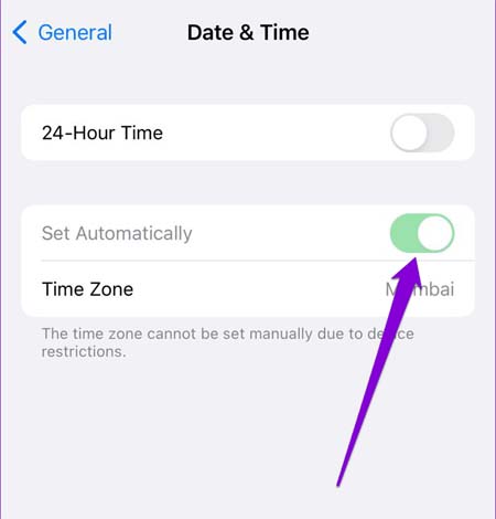 Turn on automatic date and time on iPhone
